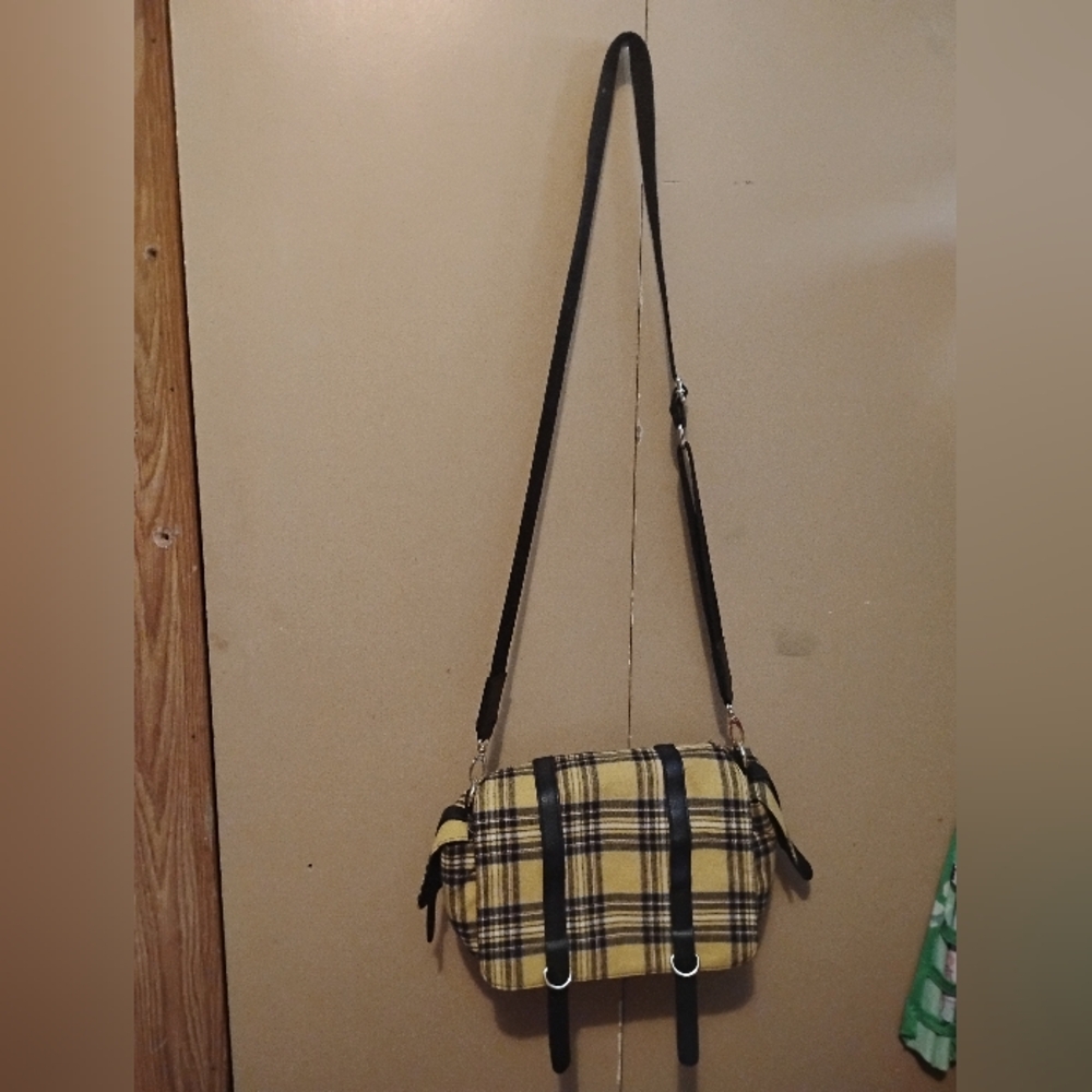 Yellow Plaid Crossbody Saddle Bag